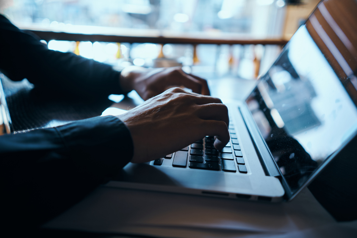 Business Man Freelancer Working in a Cafe Laptops Communication Phone Room Manager Model